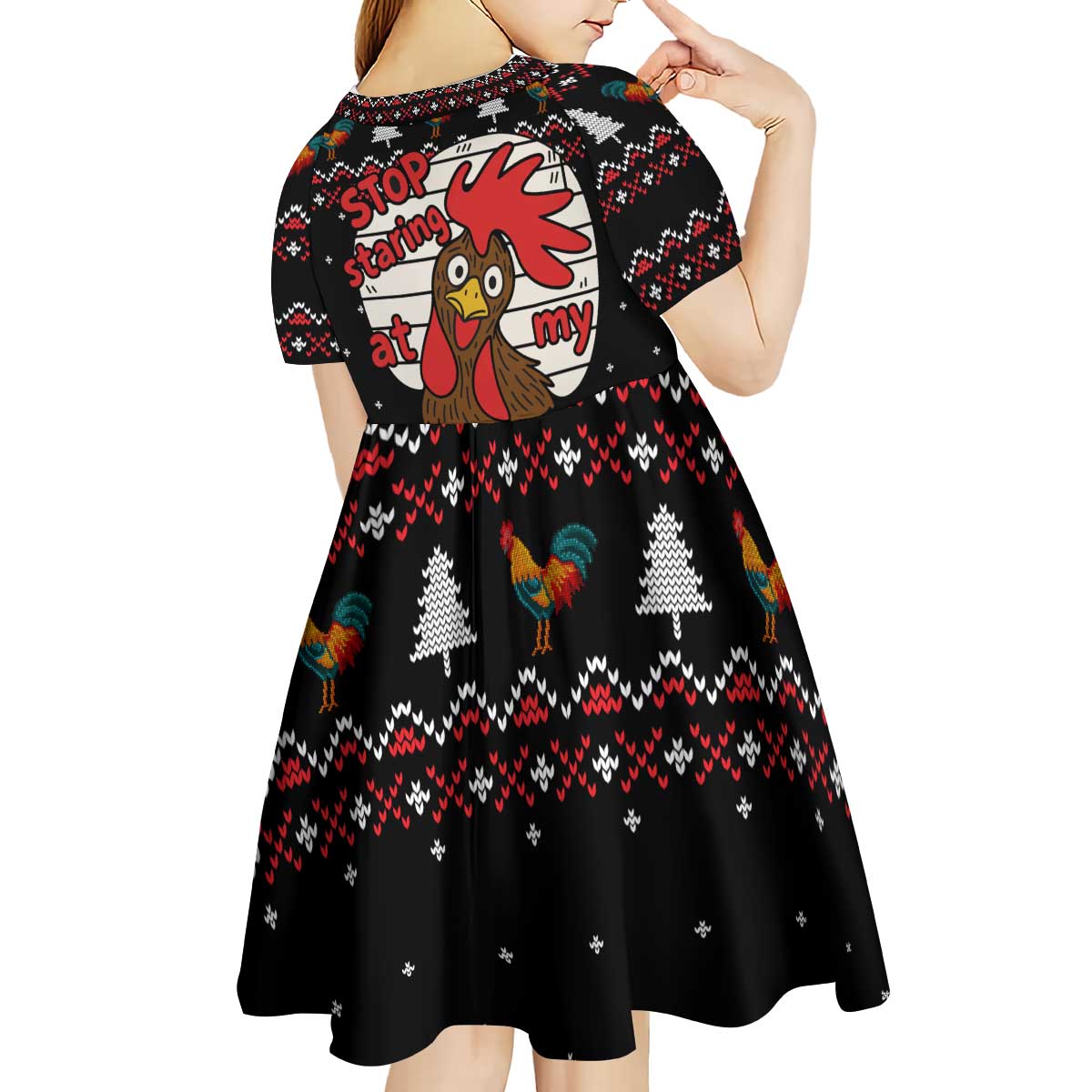 Chicken Stop Christmas Kid Short Sleeve Dress Xmas Holiday Patterns - Wonder Print Shop