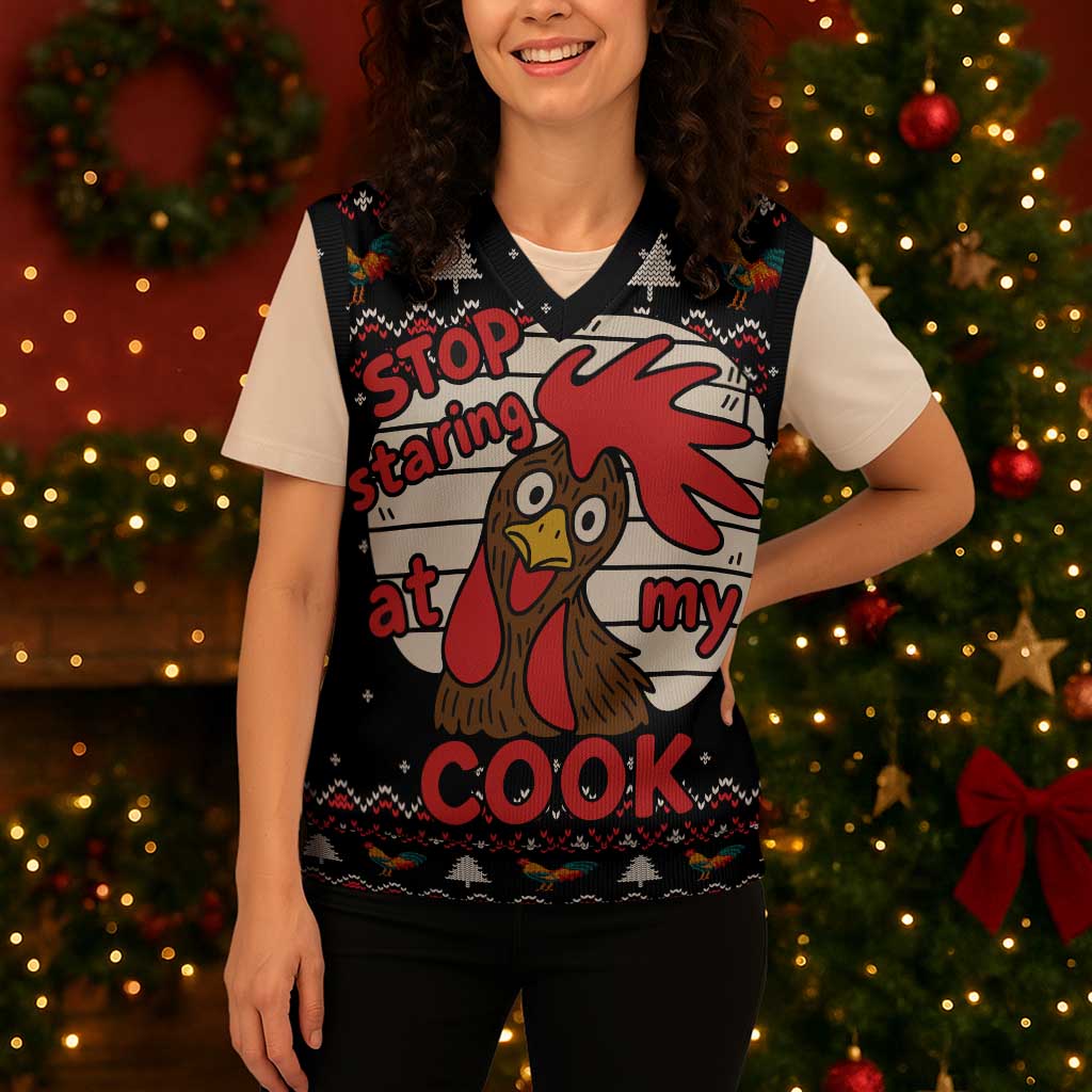 Chicken Stop Christmas Knitted V-Neck Vest Xmas Holiday Patterns - Wonder Print Shop