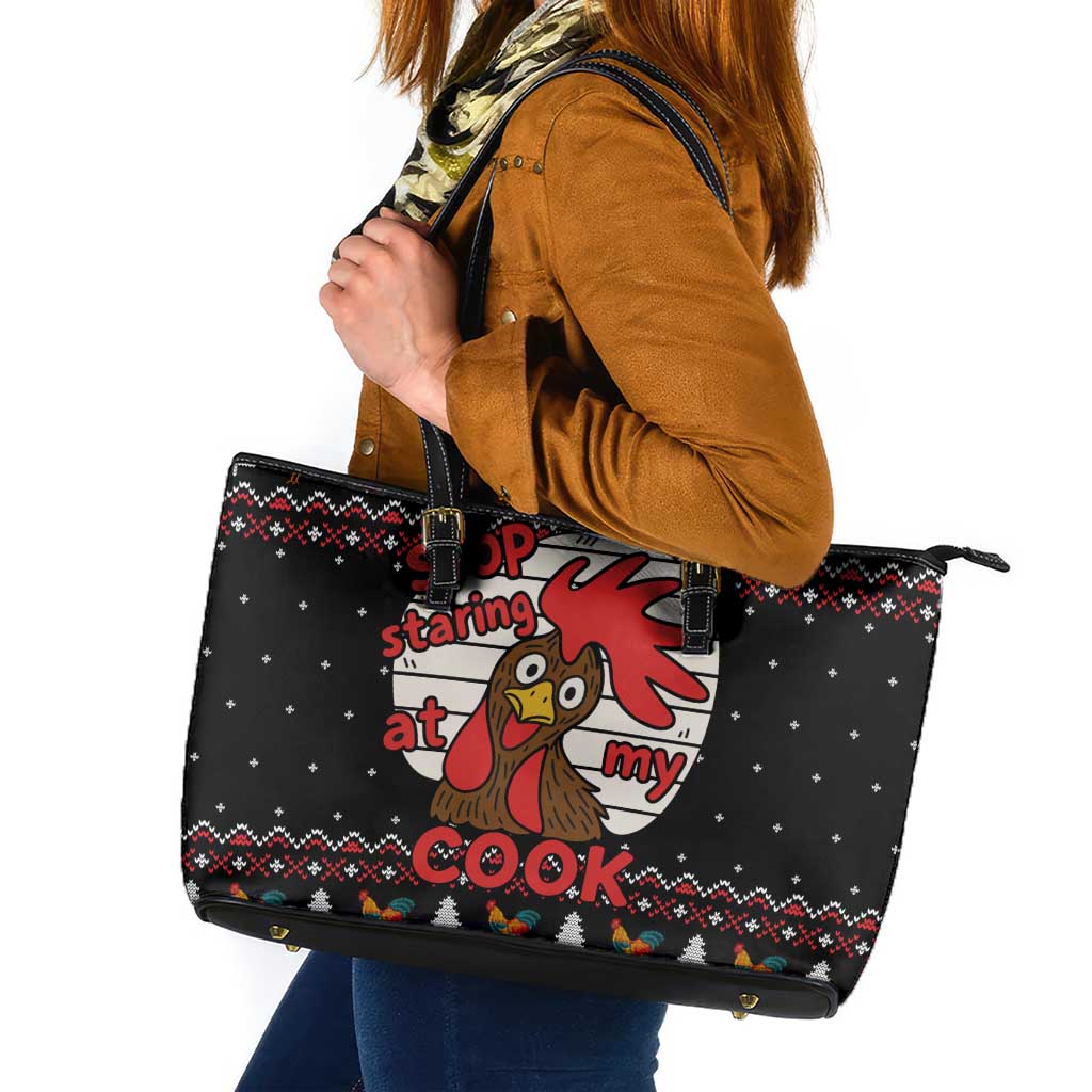 Chicken Stop Christmas Leather Tote Bag Xmas Holiday Patterns - Wonder Print Shop