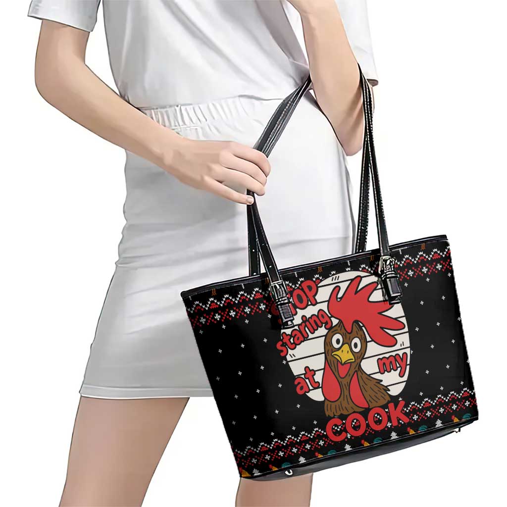 Chicken Stop Christmas Leather Tote Bag Xmas Holiday Patterns - Wonder Print Shop