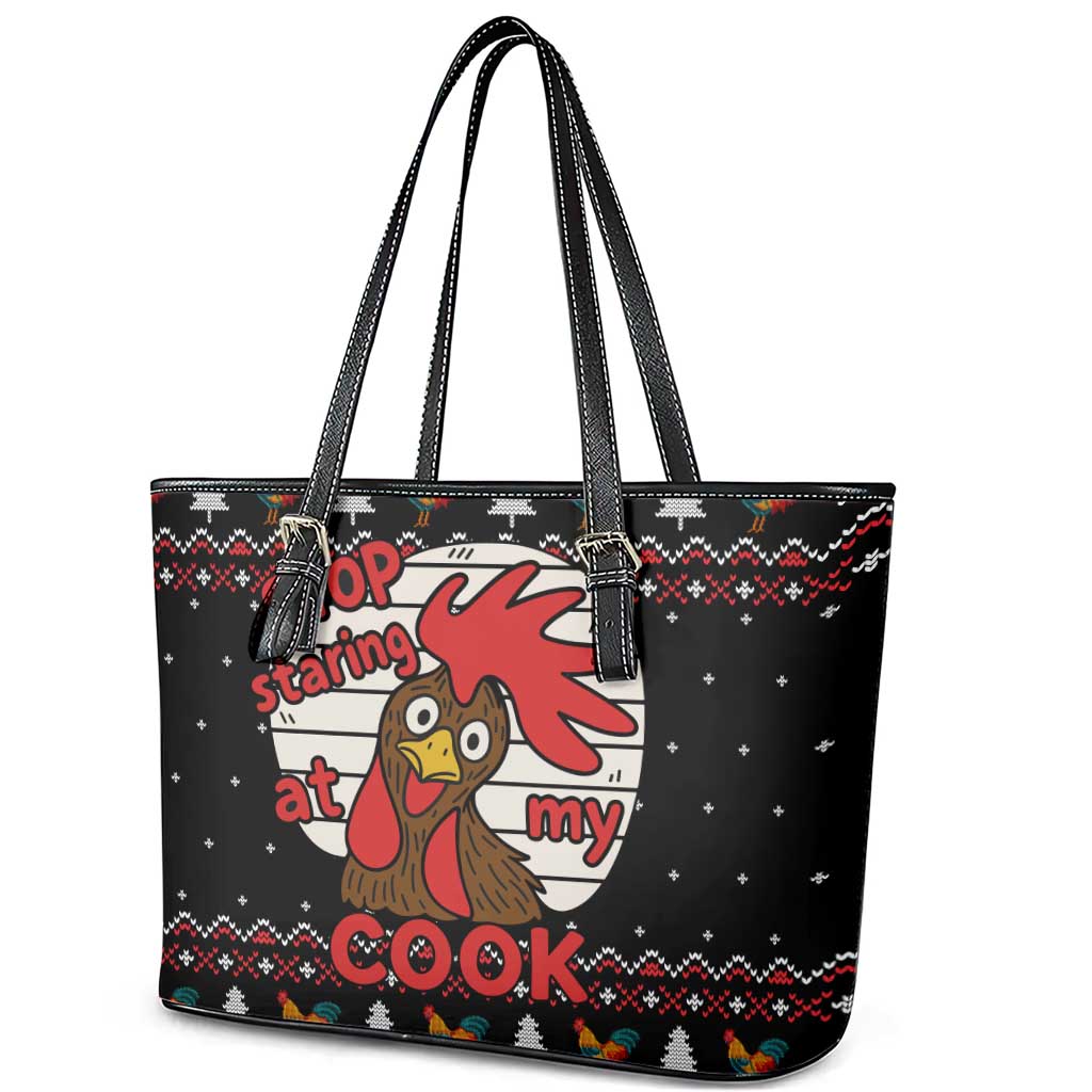 Chicken Stop Christmas Leather Tote Bag Xmas Holiday Patterns - Wonder Print Shop