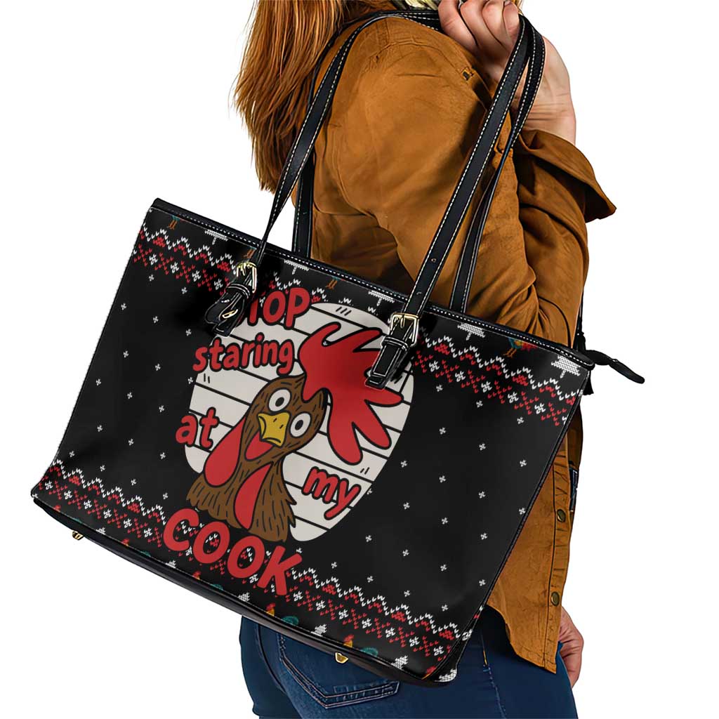 Chicken Stop Christmas Leather Tote Bag Xmas Holiday Patterns - Wonder Print Shop