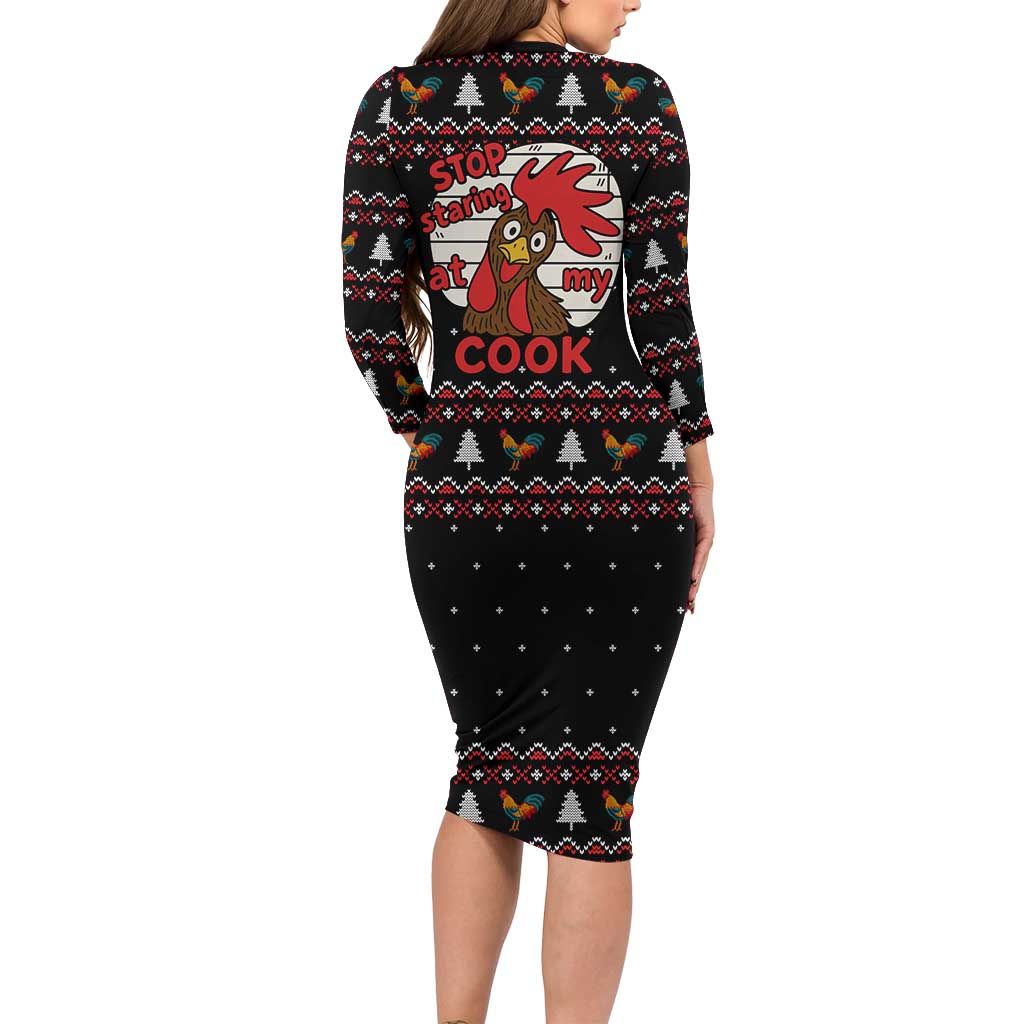 Chicken Stop Christmas Long Sleeve Bodycon Dress Xmas Holiday Patterns - Wonder Print Shop