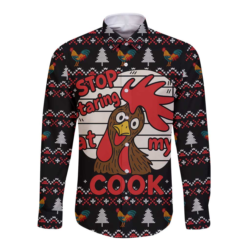 Chicken Stop Christmas Long Sleeve Button Shirt Xmas Holiday Patterns - Wonder Print Shop