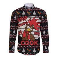 Chicken Stop Christmas Long Sleeve Button Shirt Xmas Holiday Patterns - Wonder Print Shop