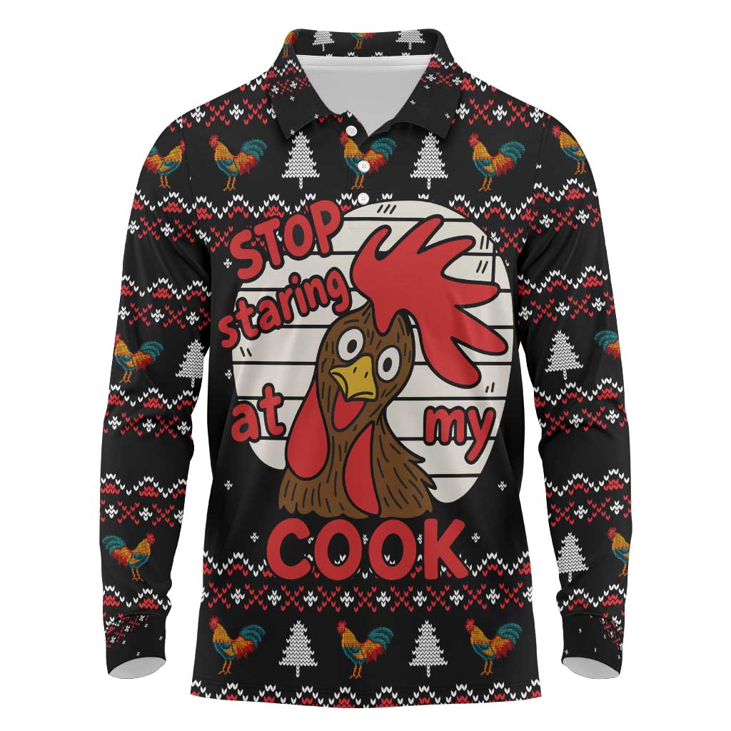 Chicken Stop Christmas Long Sleeve Polo Shirt Xmas Holiday Patterns - Wonder Print Shop