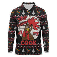 Chicken Stop Christmas Long Sleeve Polo Shirt Xmas Holiday Patterns - Wonder Print Shop