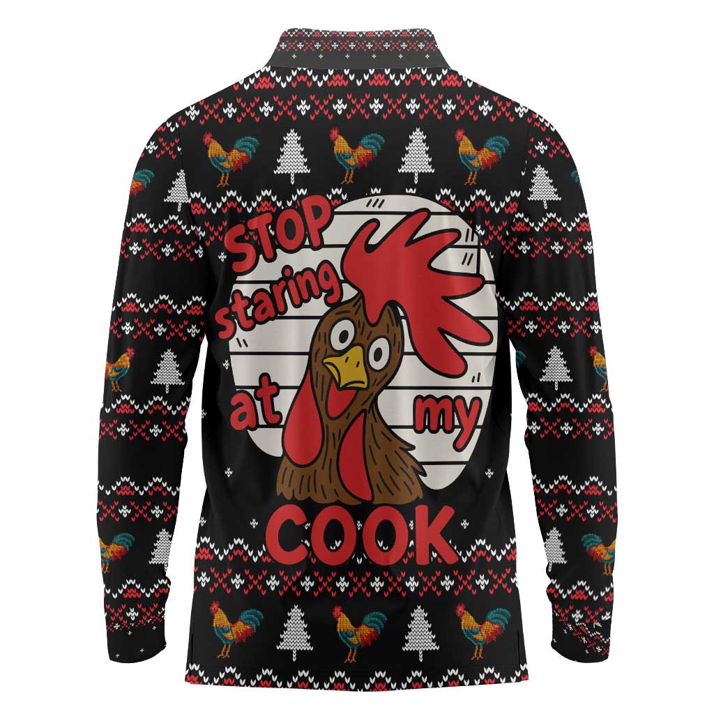 Chicken Stop Christmas Long Sleeve Polo Shirt Xmas Holiday Patterns - Wonder Print Shop