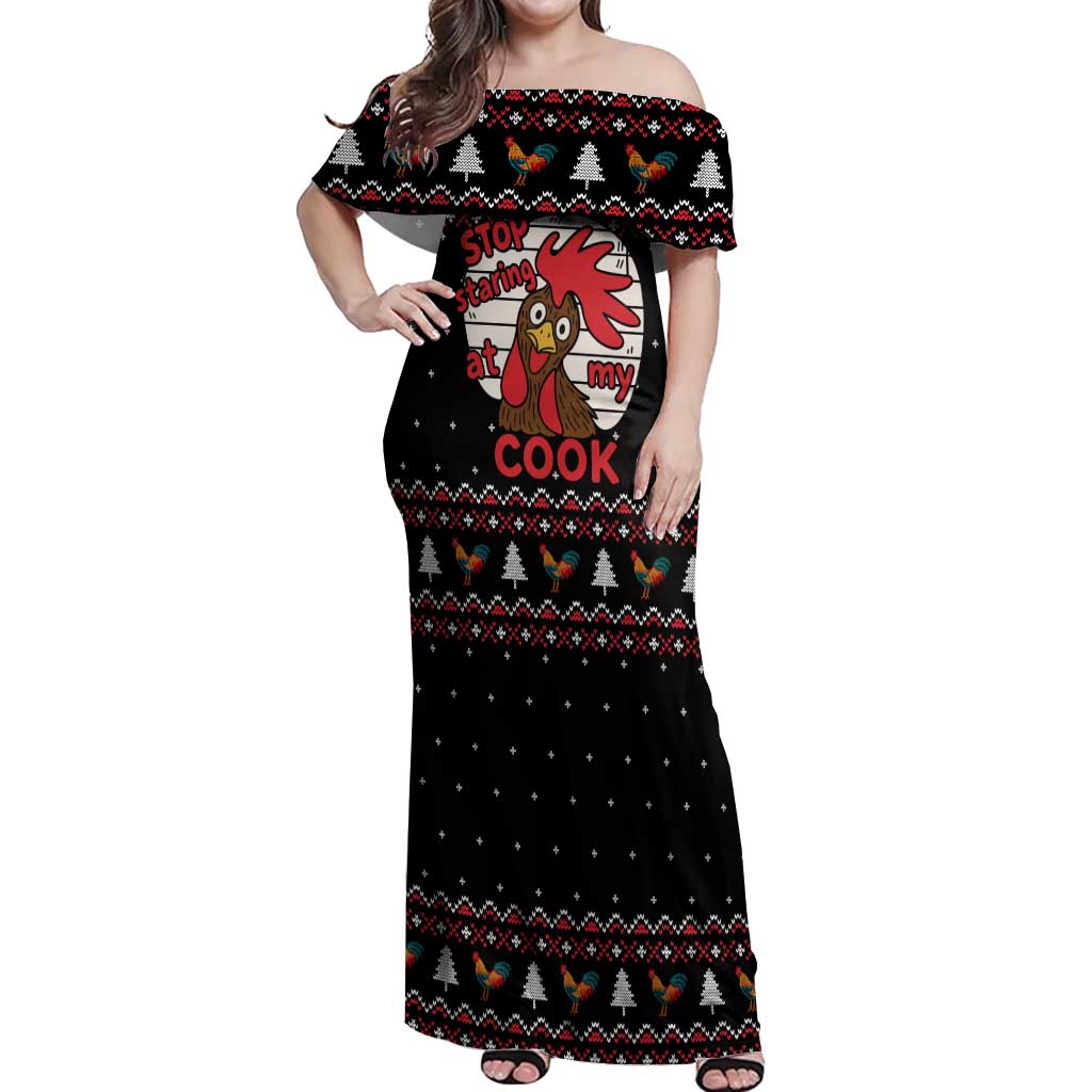 Chicken Stop Christmas Off Shoulder Maxi Dress Xmas Holiday Patterns - Wonder Print Shop