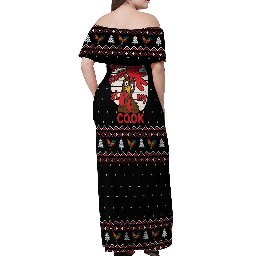 Chicken Stop Christmas Off Shoulder Maxi Dress Xmas Holiday Patterns - Wonder Print Shop