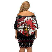 Chicken Stop Christmas Off Shoulder Short Dress Xmas Holiday Patterns - Wonder Print Shop