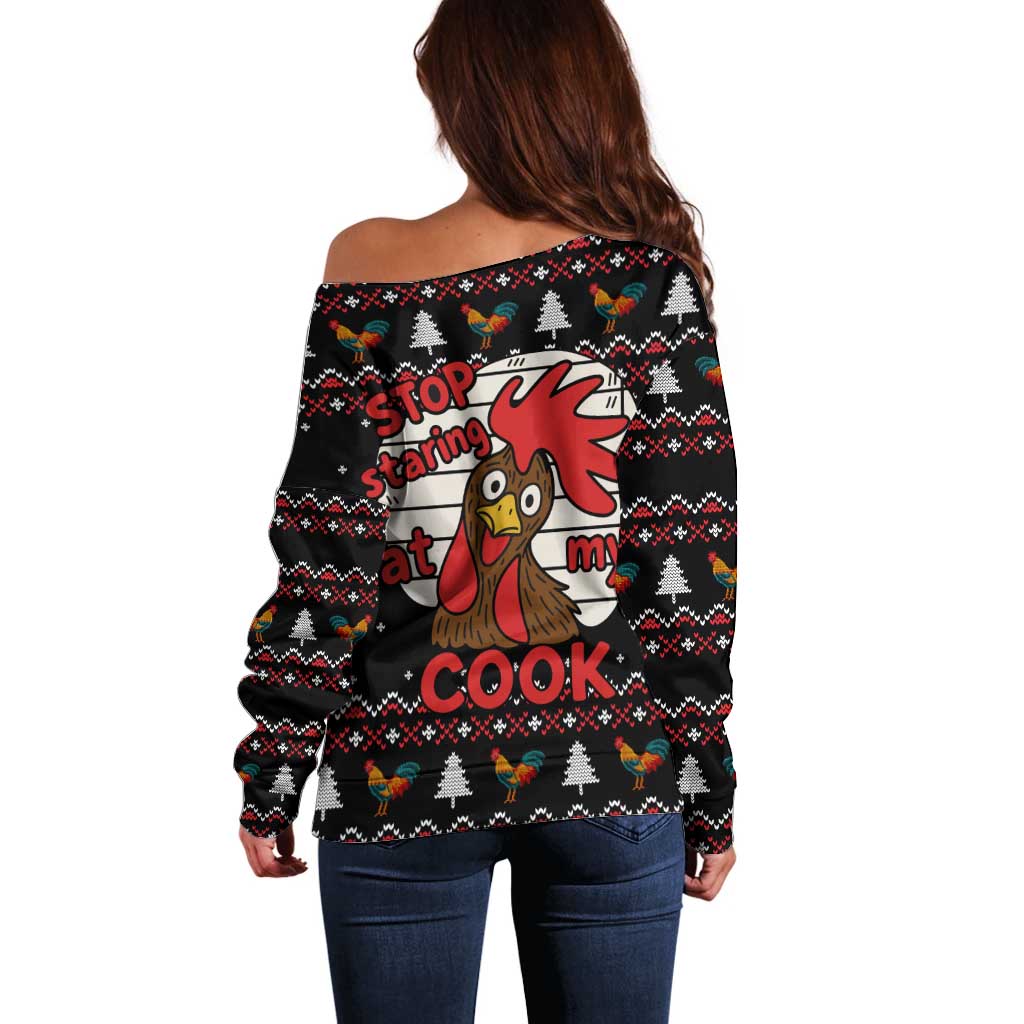 Chicken Stop Christmas Off Shoulder Sweater Xmas Holiday Patterns - Wonder Print Shop