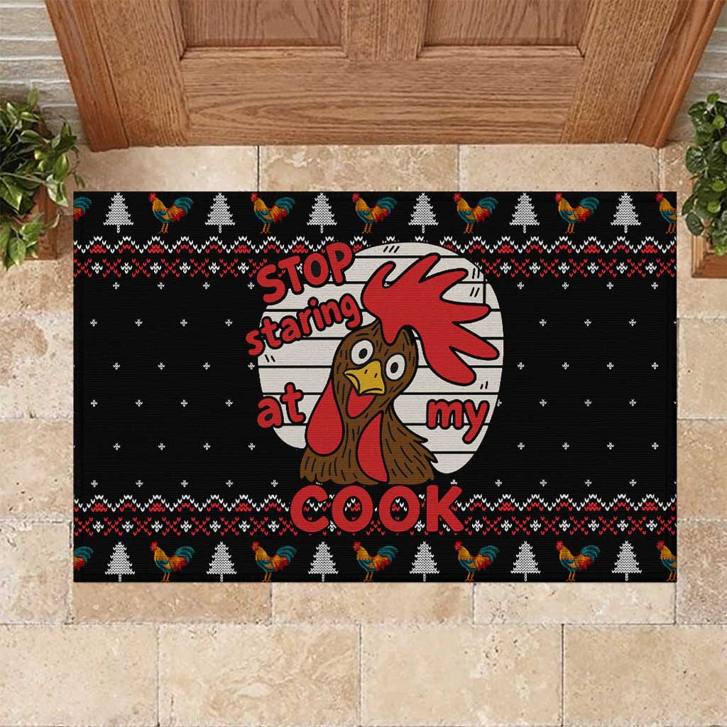 Chicken Stop Christmas Rubber Doormat Xmas Holiday Patterns - Wonder Print Shop