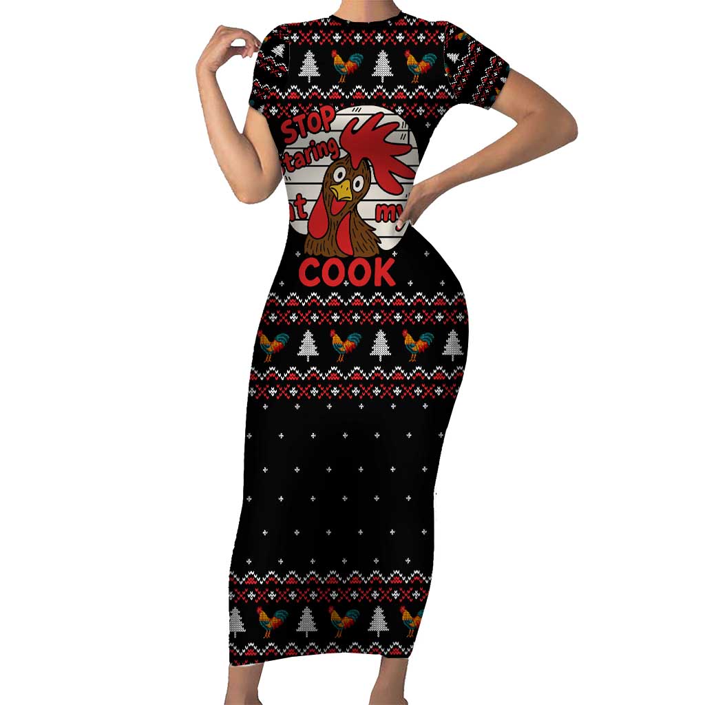Chicken Stop Christmas Short Sleeve Bodycon Dress Xmas Holiday Patterns - Wonder Print Shop