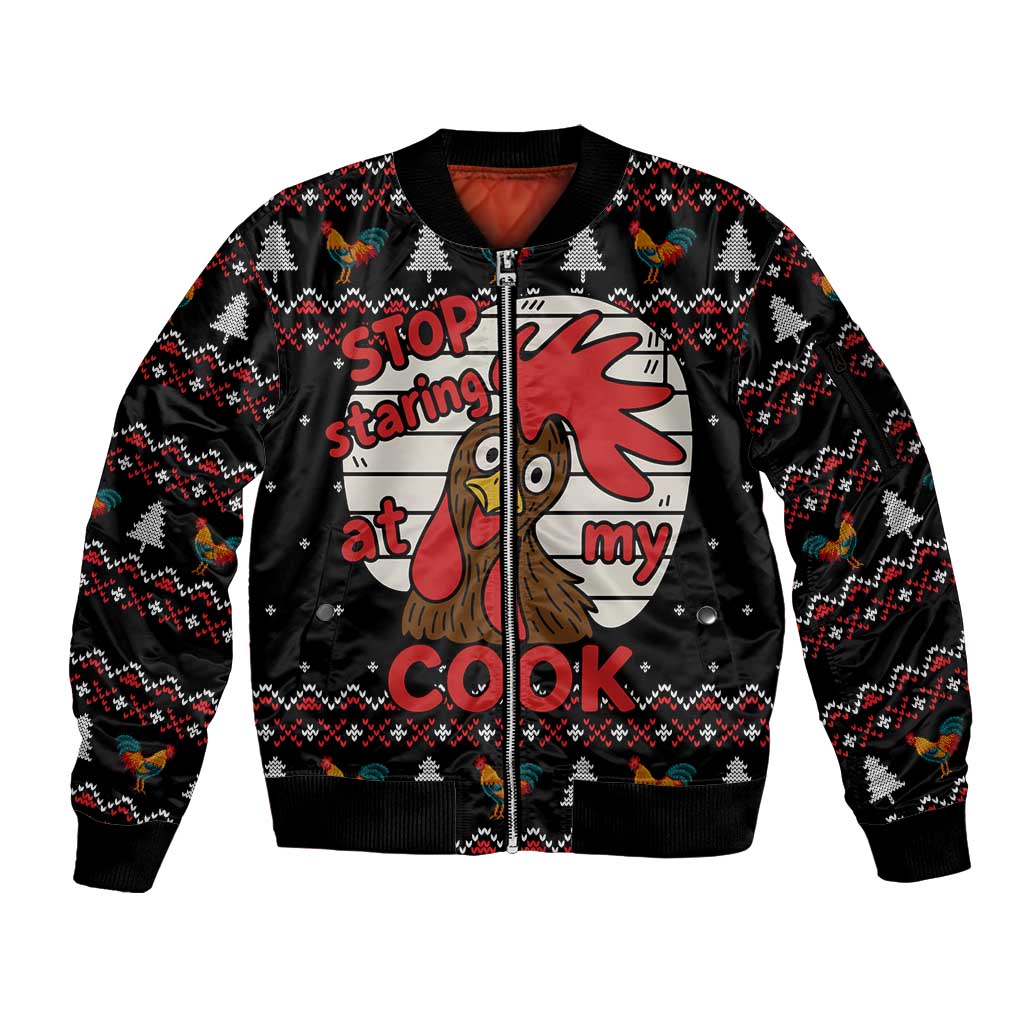 Chicken Stop Christmas Sleeve Zip Bomber Jacket Xmas Holiday Patterns - Wonder Print Shop
