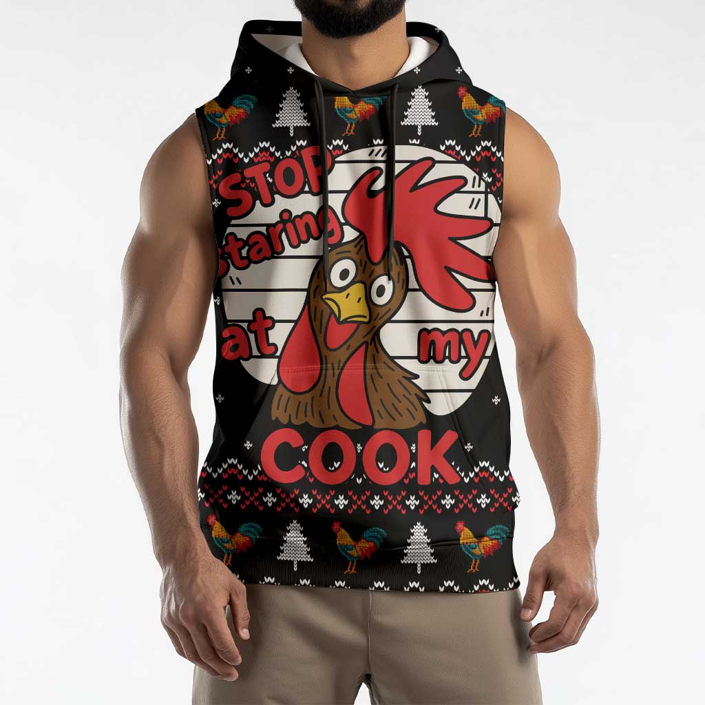 Chicken Stop Christmas Sleeveless Hoodie Xmas Holiday Patterns - Wonder Print Shop