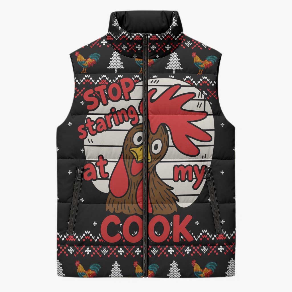 Chicken Stop Christmas Sleeveless Puffer Jacket Xmas Holiday Patterns - Wonder Print Shop