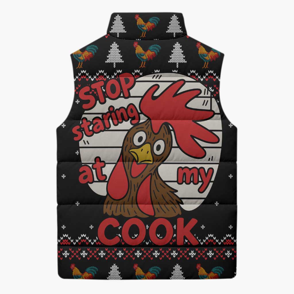 Chicken Stop Christmas Sleeveless Puffer Jacket Xmas Holiday Patterns - Wonder Print Shop
