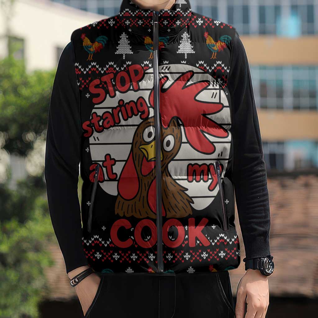 Chicken Stop Christmas Sleeveless Puffer Jacket Xmas Holiday Patterns - Wonder Print Shop