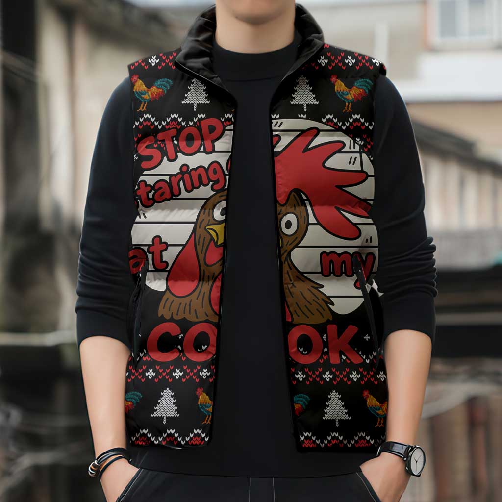 Chicken Stop Christmas Sleeveless Puffer Jacket Xmas Holiday Patterns - Wonder Print Shop