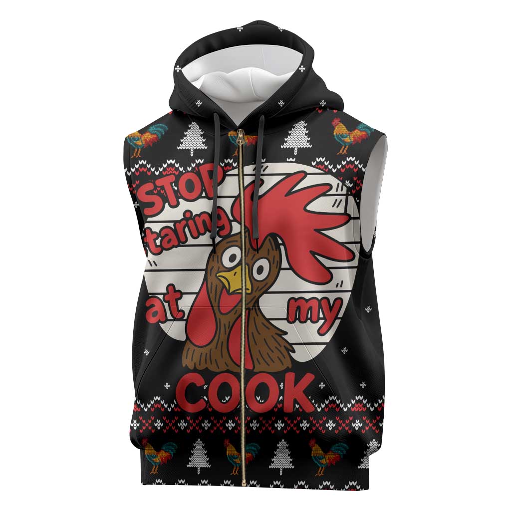 Chicken Stop Christmas Sleeveless Zip Hoodie Xmas Holiday Patterns - Wonder Print Shop