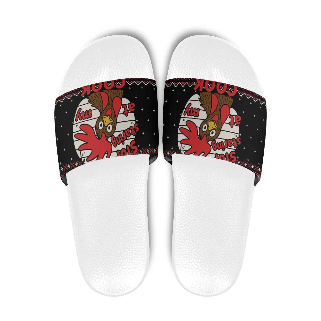 Chicken Stop Christmas Slide Sandals Xmas Holiday Patterns - Wonder Print Shop