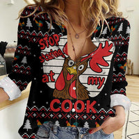 Chicken Stop Christmas Women Casual Shirt Xmas Holiday Patterns - Wonder Print Shop