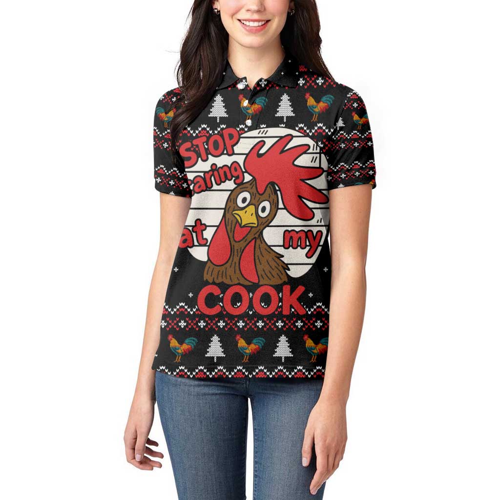 Chicken Stop Christmas Women Polo Shirt Xmas Holiday Patterns - Wonder Print Shop