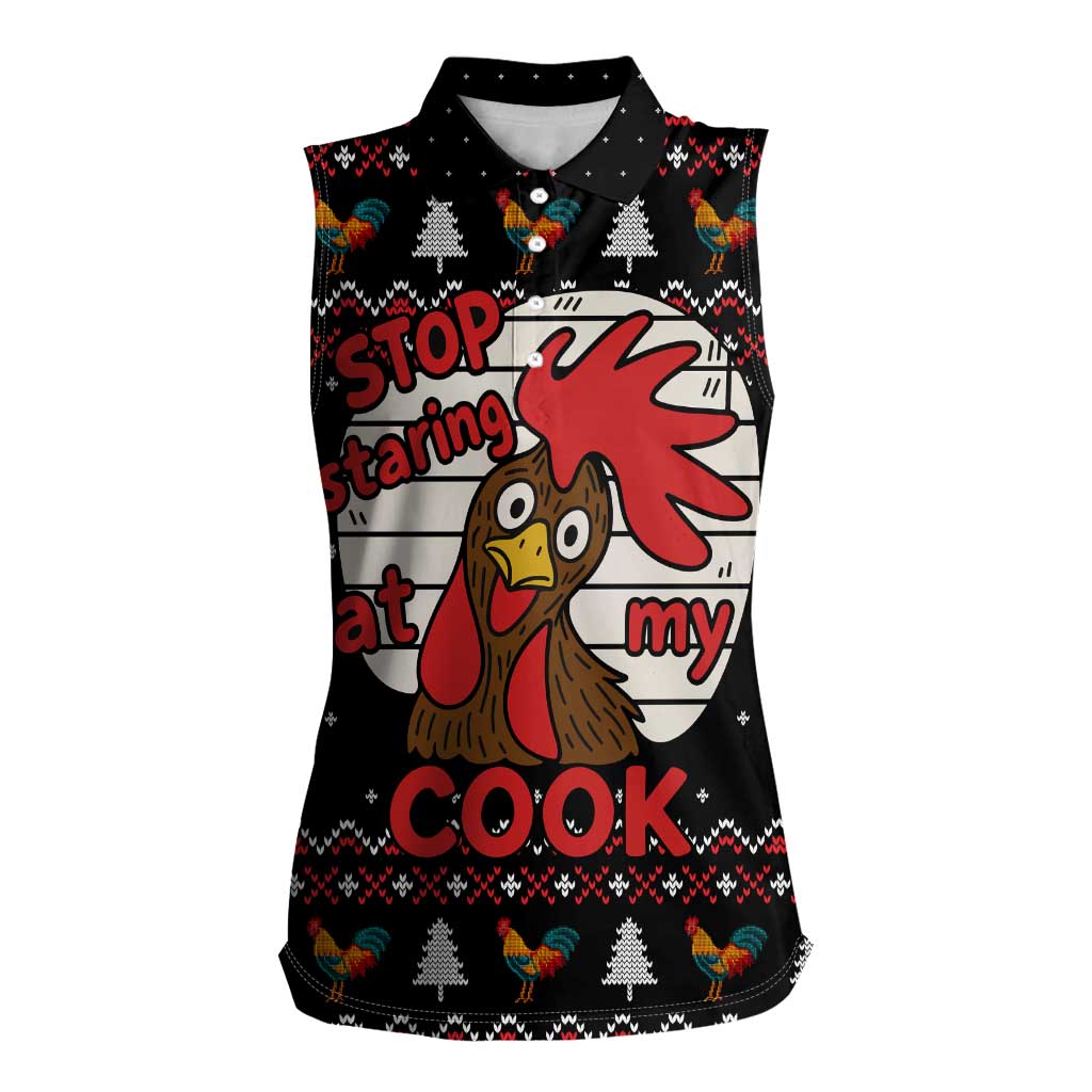 Chicken Stop Christmas Women Sleeveless Polo Shirt Xmas Holiday Patterns - Wonder Print Shop