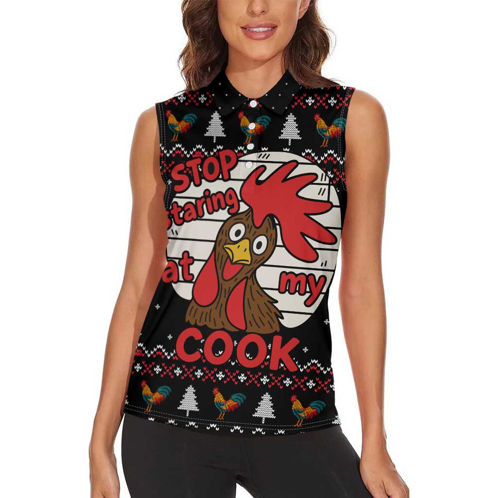 Chicken Stop Christmas Women Sleeveless Polo Shirt Xmas Holiday Patterns - Wonder Print Shop