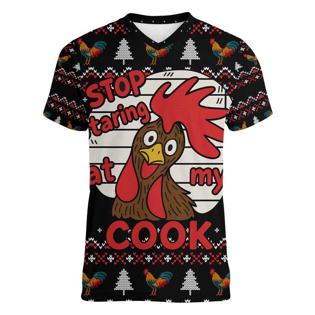 Chicken Stop Christmas Women V-Neck T-Shirt Xmas Holiday Patterns - Wonder Print Shop