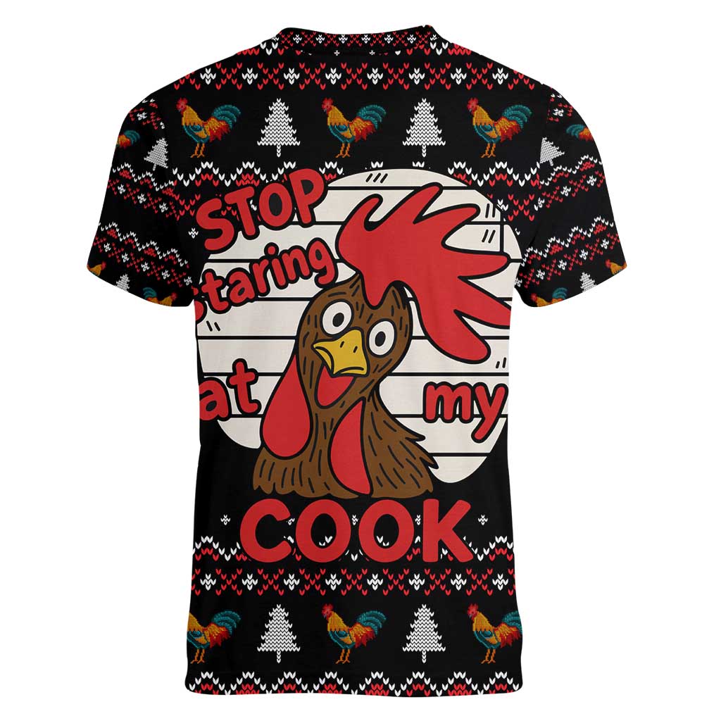 Chicken Stop Christmas Women V-Neck T-Shirt Xmas Holiday Patterns - Wonder Print Shop