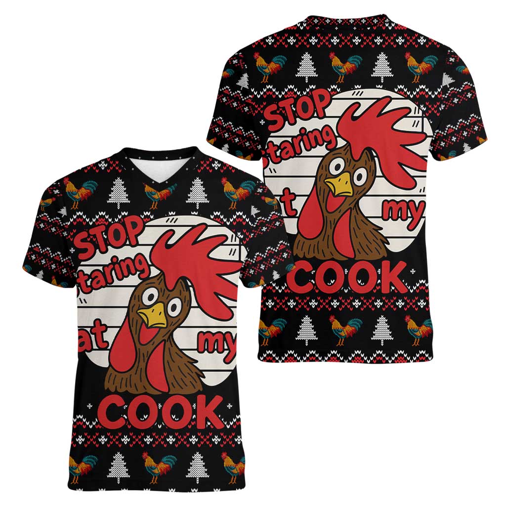 Chicken Stop Christmas Women V-Neck T-Shirt Xmas Holiday Patterns - Wonder Print Shop