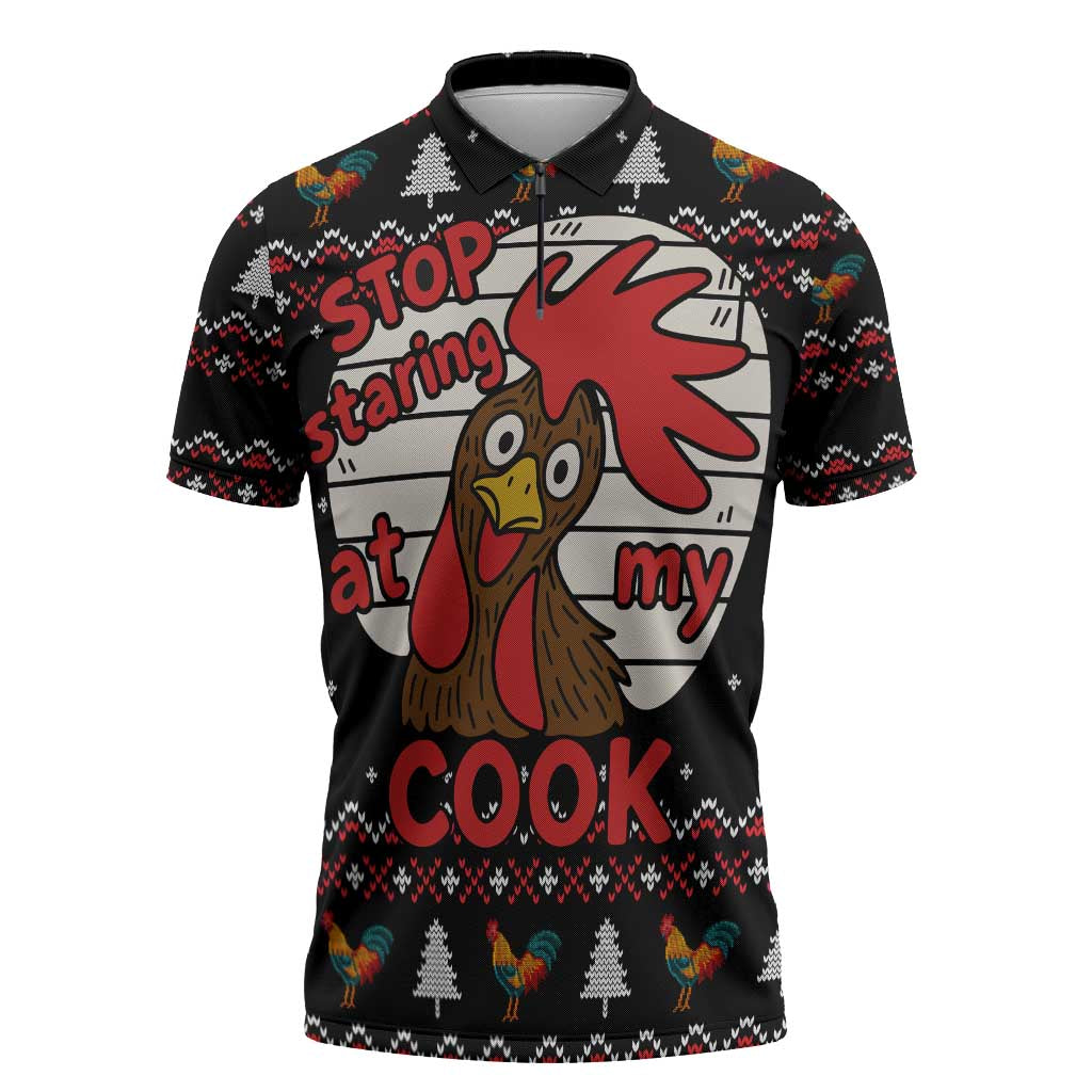 Chicken Stop Christmas Zipper Polo Shirt Xmas Holiday Patterns - Wonder Print Shop