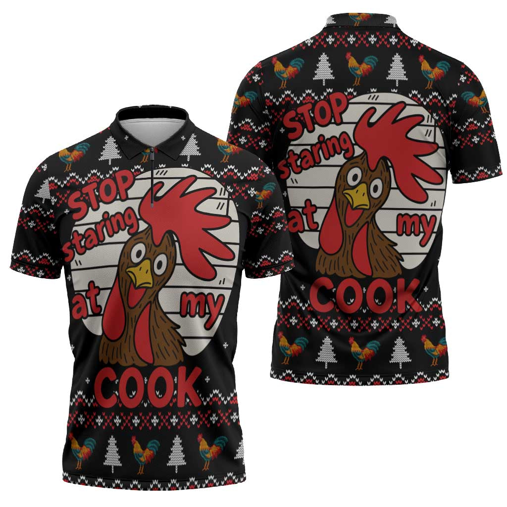 Chicken Stop Christmas Zipper Polo Shirt Xmas Holiday Patterns - Wonder Print Shop