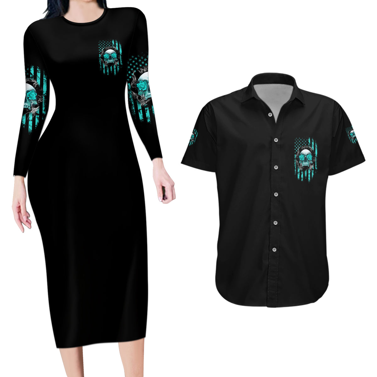 I Am The Storm Skul Couples Matching Long Sleeve Bodycon Dress and Hawaiian Shirt - Wonder Print Shop