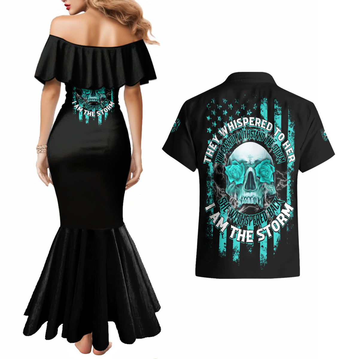 I Am The Storm Skul Couples Matching Mermaid Dress and Hawaiian Shirt - Wonder Print Shop
