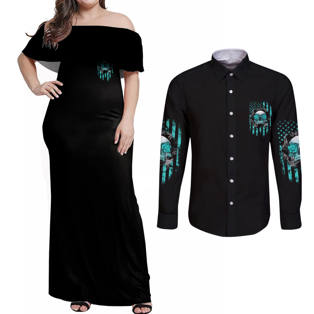 I Am The Storm Skul Couples Matching Off Shoulder Maxi Dress and Long Sleeve Button Shirt - Wonder Print Shop