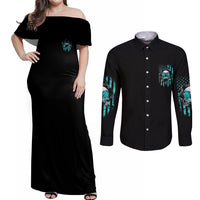 I Am The Storm Skul Couples Matching Off Shoulder Maxi Dress and Long Sleeve Button Shirt - Wonder Print Shop