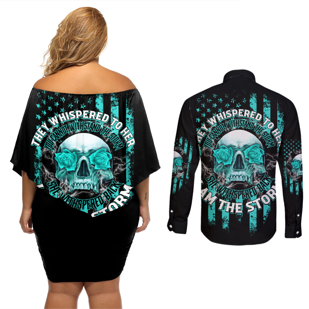 I Am The Storm Skul Couples Matching Off Shoulder Short Dress and Long Sleeve Button Shirt - Wonder Print Shop
