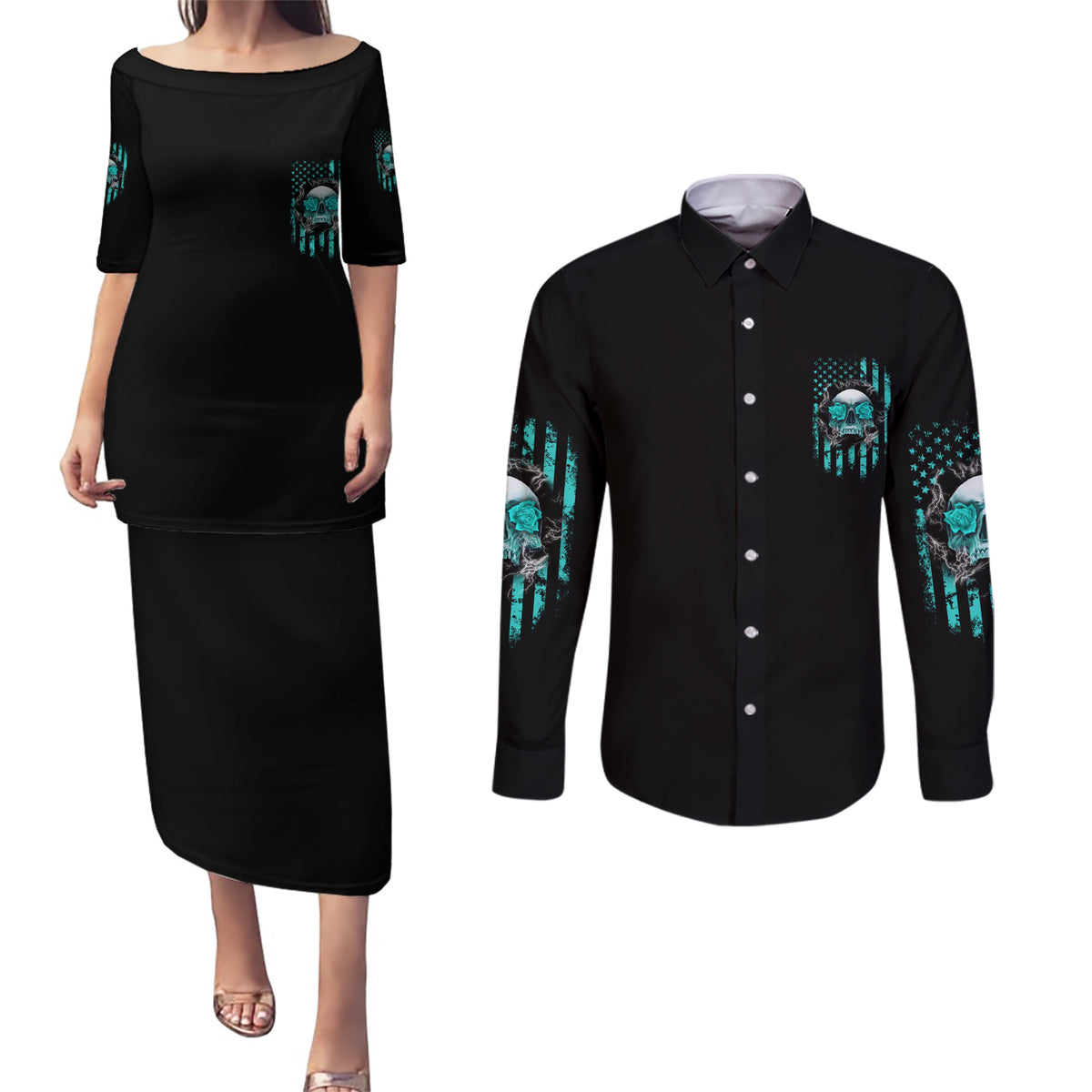 I Am The Storm Skul Couples Matching Puletasi Dress and Long Sleeve Button Shirt - Wonder Print Shop