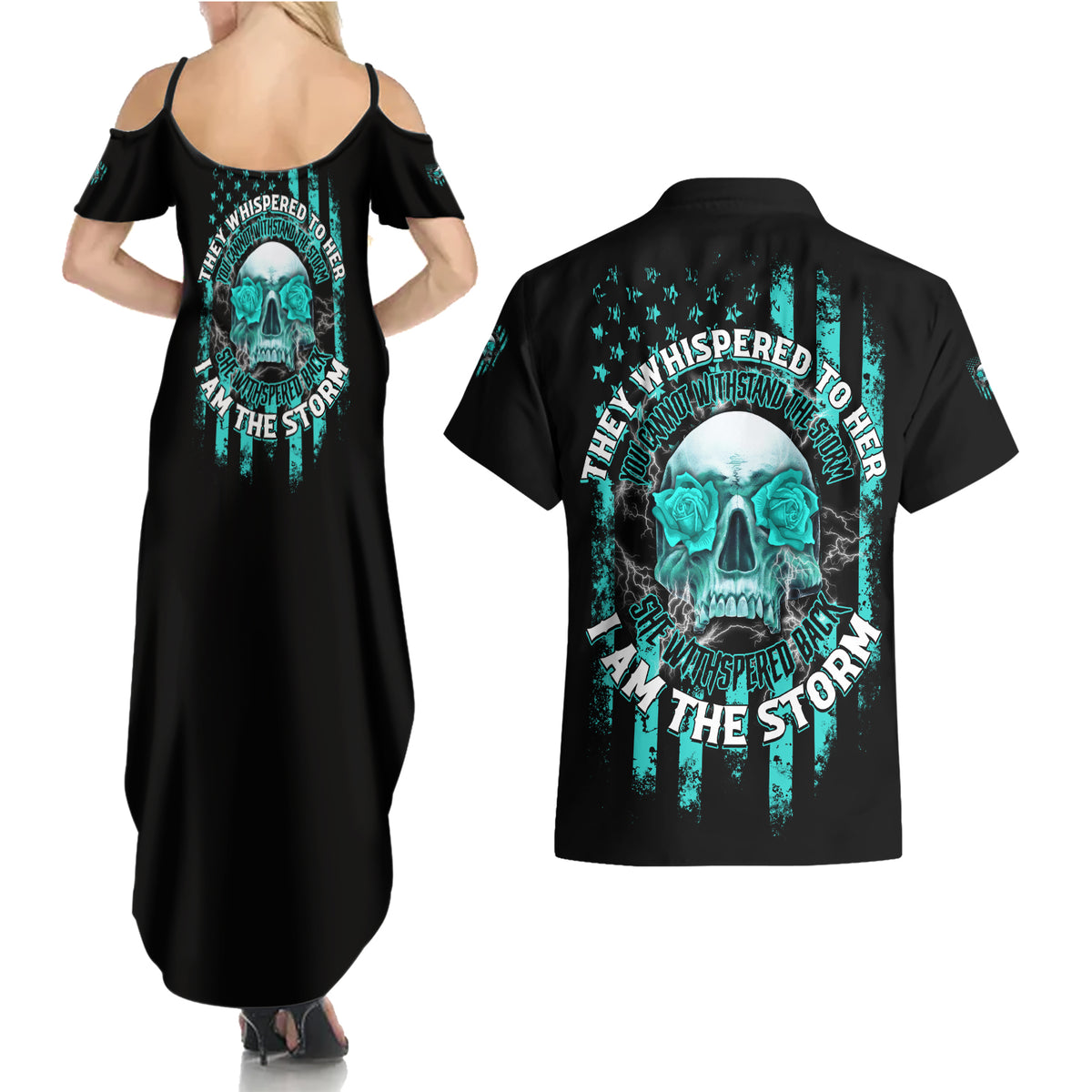 I Am The Storm Skul Couples Matching Summer Maxi Dress and Hawaiian Shirt - Wonder Print Shop