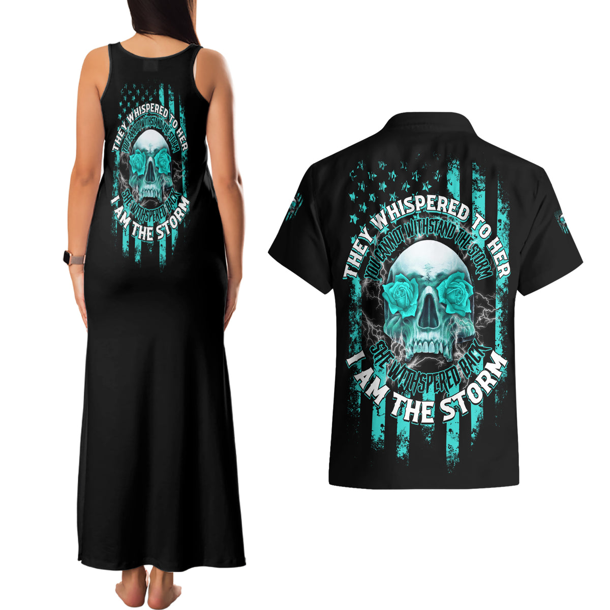 I Am The Storm Skul Couples Matching Tank Maxi Dress and Hawaiian Shirt - Wonder Print Shop