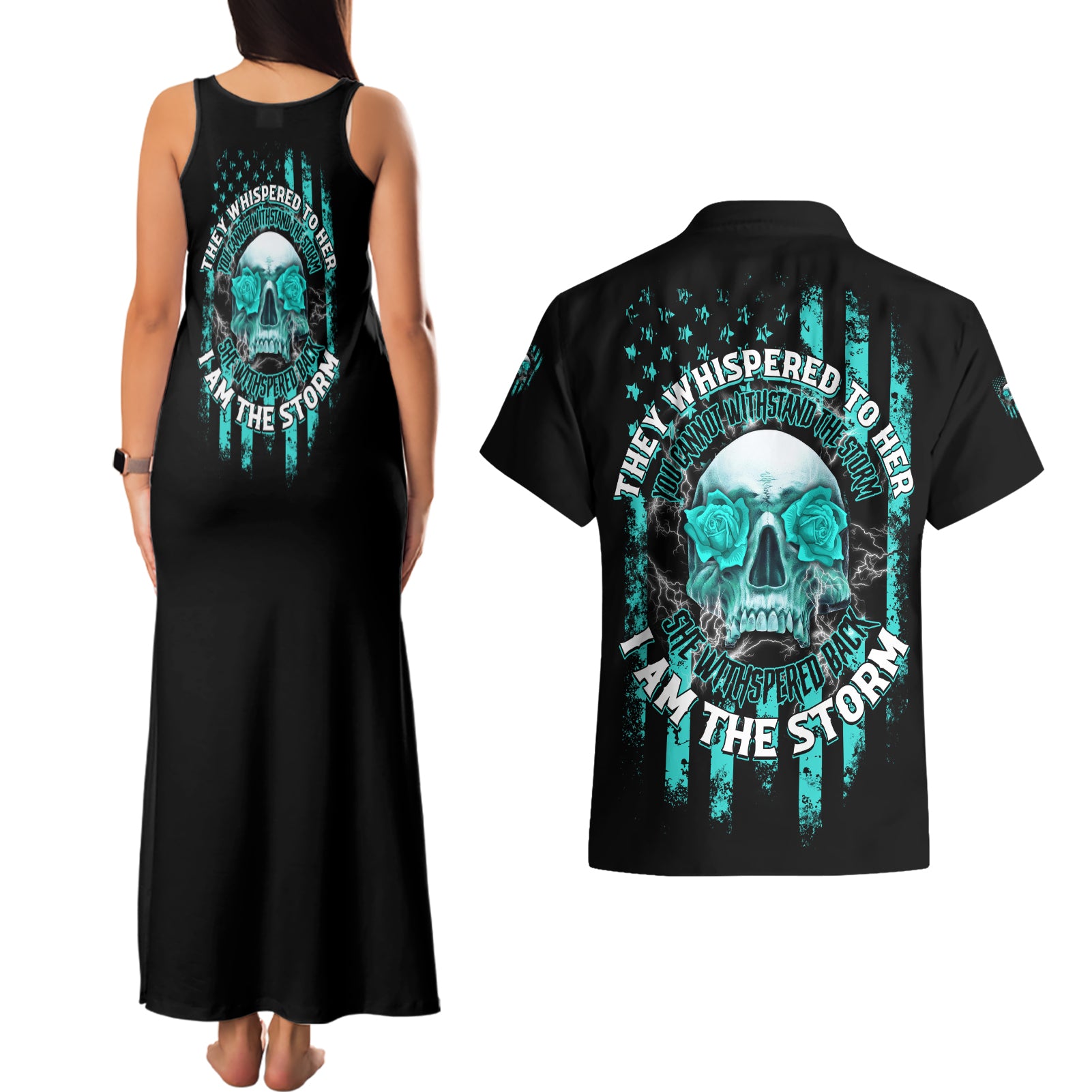 I Am The Storm Skul Couples Matching Tank Maxi Dress and Hawaiian Shirt - Wonder Print Shop