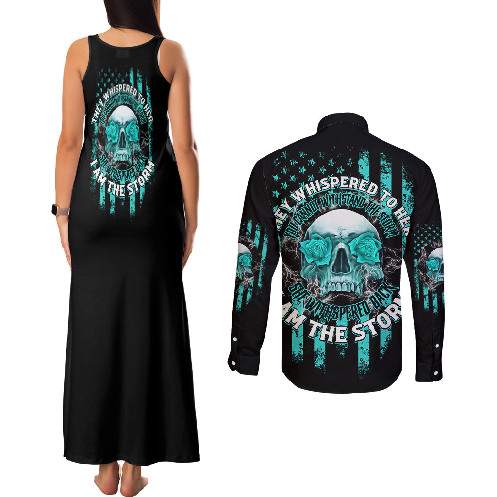 I Am The Storm Skul Couples Matching Tank Maxi Dress and Long Sleeve Button Shirt - Wonder Print Shop
