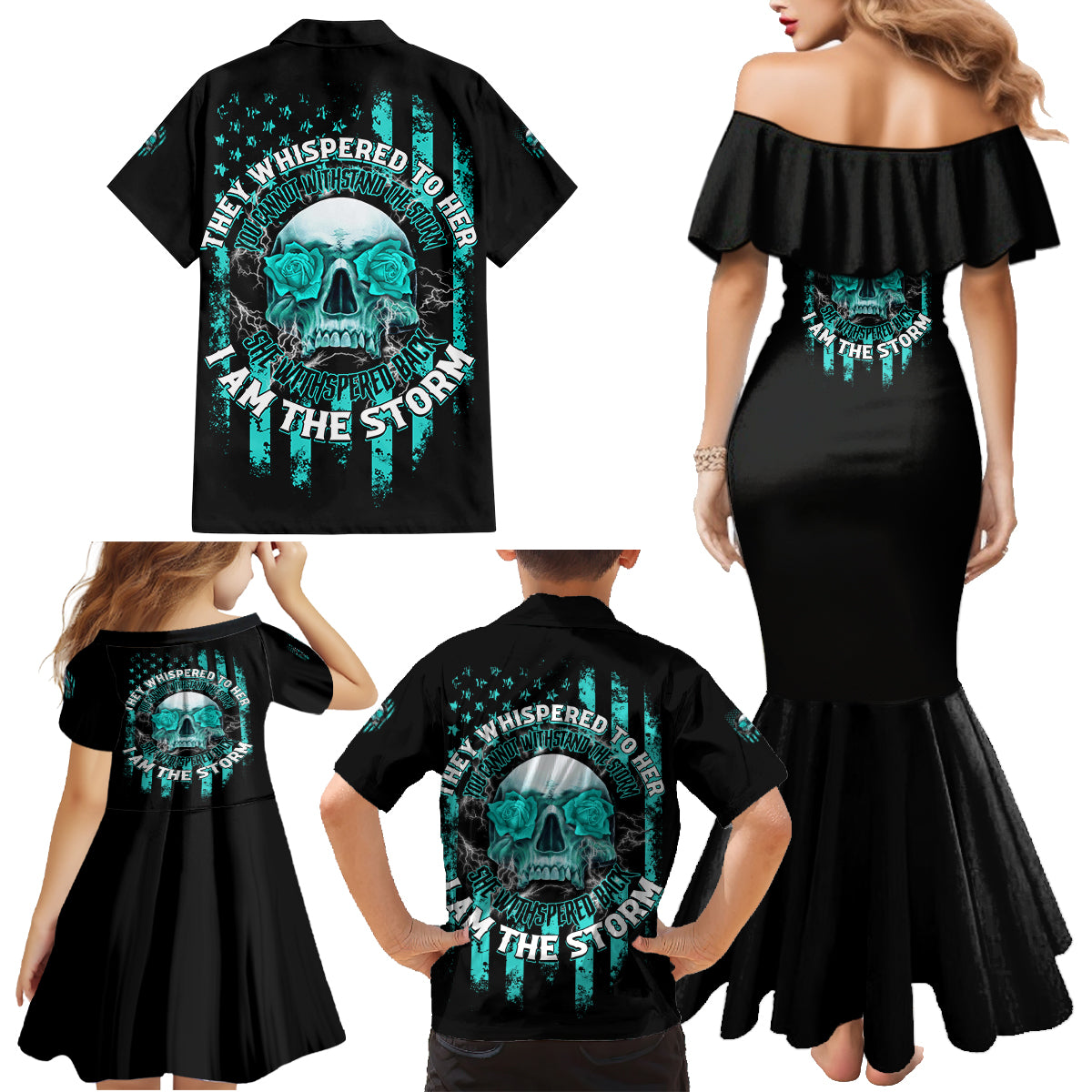 I Am The Storm Skul Family Matching Mermaid Dress and Hawaiian Shirt - Wonder Print Shop