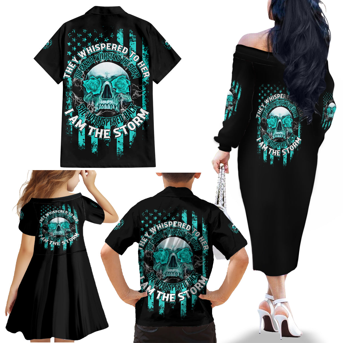I Am The Storm Skul Family Matching Off Shoulder Long Sleeve Dress and Hawaiian Shirt - Wonder Print Shop