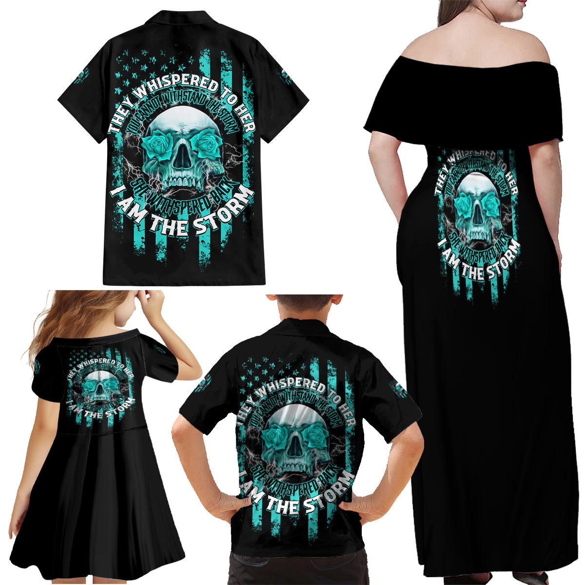 I Am The Storm Skul Family Matching Off Shoulder Maxi Dress and Hawaiian Shirt - Wonder Print Shop
