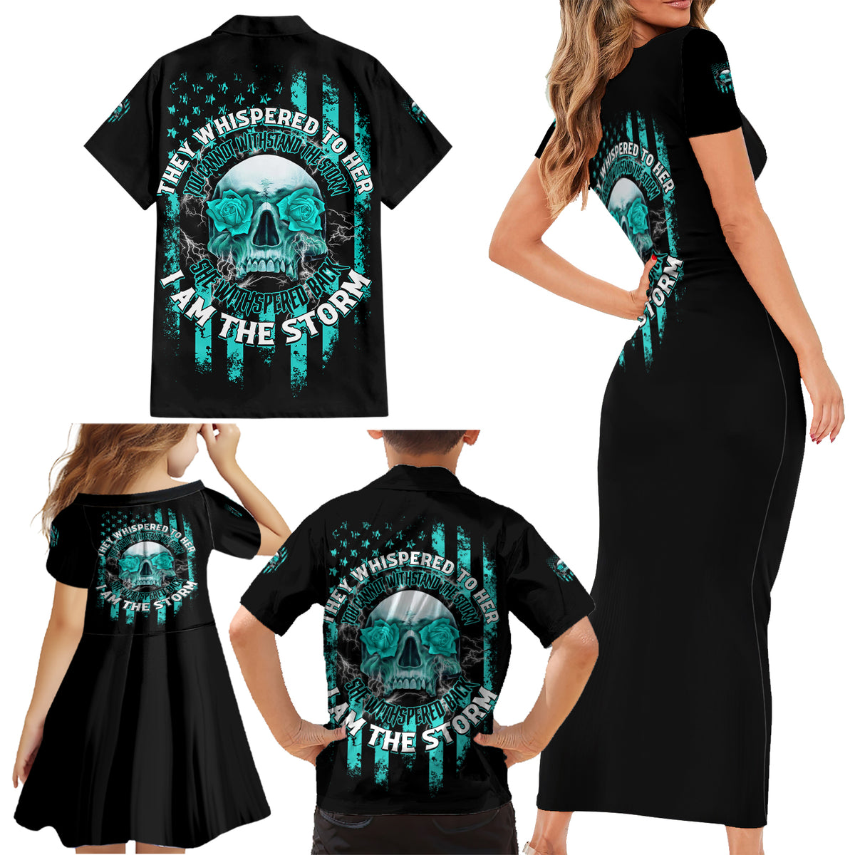 I Am The Storm Skul Family Matching Short Sleeve Bodycon Dress and Hawaiian Shirt - Wonder Print Shop