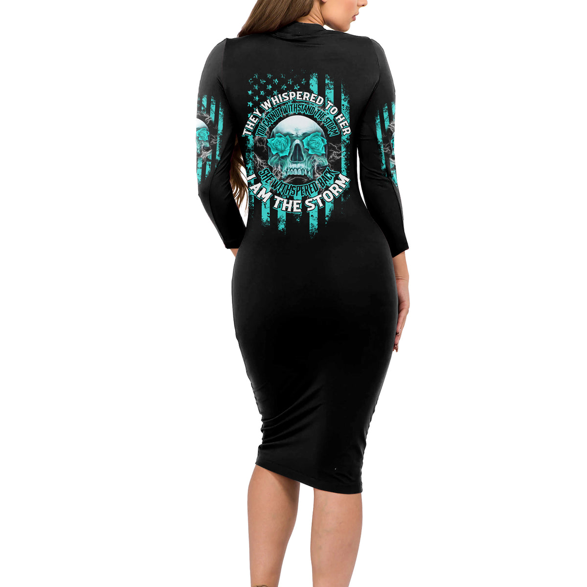 I Am The Storm Skul Long Sleeve Bodycon Dress - Wonder Print Shop